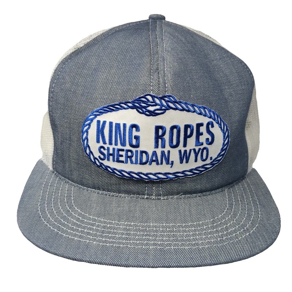 K-Products Trucker Hat Blue King Ropes Sheridan Wyo Mesh Patch Snapback Vintage